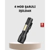 Profesyonel 4 Modlu Şarjlı El Feneri | 1300 mAh Batarya | Cree LED Teknolojisi