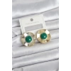 Vintage Model Yeşil Gold Renk Pirinç Kadın Küpe 5886