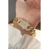 Vip Seri Pirinç Ortası Zirkon Taşlı Gold Renk Gurmet Bileklik 5886