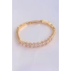 Vip Seri Pirinç Pembe Zirkon Taşlı Gold Renk Baget Model Bileklik 5886