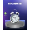 Yuvarlak Gümüş Dekoratif Işıklı Masa Üstü Saat Alarmlı Sessiz Çalışma