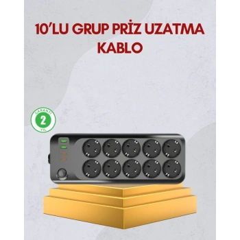 10 Prizli Uzatma Kablosu Termal Koruma USB Type-C Hızlı Şarj 2500W