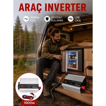 1000 Watt Oto İnvertör Elektrik Dönüştürücü Ev Tipi Priz
