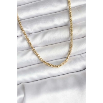14K Gold Renk Kaplama Boru Zincir Model CM Kadın Kolye 5886