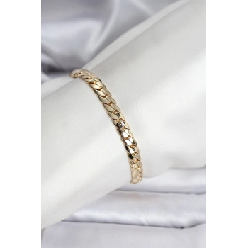 14K Gold Renk Kaplama Ezme Zincir Model Kadın Bileklik 5886