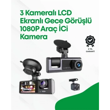 2.0” LCD Ekranlı Döngüsel Kayıt Özellikli Üç Kameralı Oto Kamera