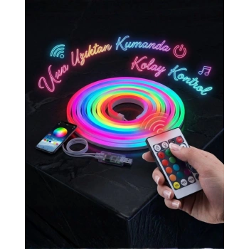 3 Metre RGB Akıllı Neon LED Şerit Işık Telefon ve Kumanda Kontrollü Ambiyans Aydınlatma
