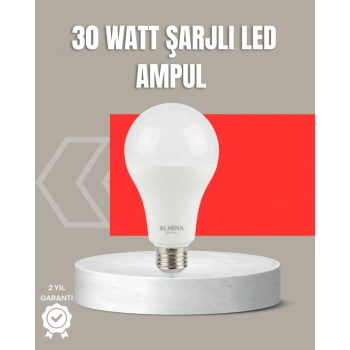 30W Şarjlı LED Ampul E27 Duy %80 Enerji Tasarruflu Soğuk Beyaz