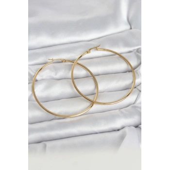 316L Çelik Gold Renk 60 mm Halka Kadın Küpe 5886