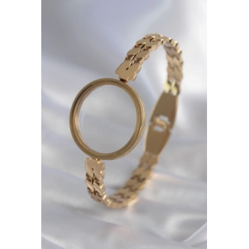 316L Çelik Gold Renk Arpa İşleme Açılabilir Fanus Model Kadın Kelepçe 5886