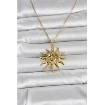 316L Çelik Gold Renk Bohem Güneş Model Kadın Kolye 5886