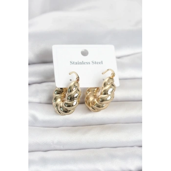 316L Çelik Gold Renk Bombeli Halka Model Kadın Küpe 5886