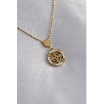 316L Çelik Gold Renk Çiçek Figür Kadın Kolye 5886