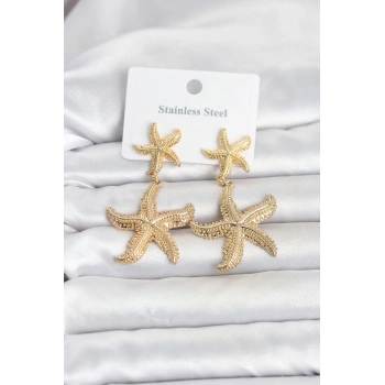 316L Çelik Gold Renk Deniz Yıldızı Model Kadın Küpe 5886