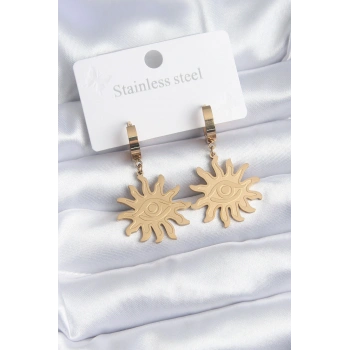 316L Çelik Gold Renk Güneş Model Göz İşleme Kadın Küpe 5886