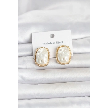 316L Çelik Gold Renk İnci Model Vintage Kadın Küpe 5886