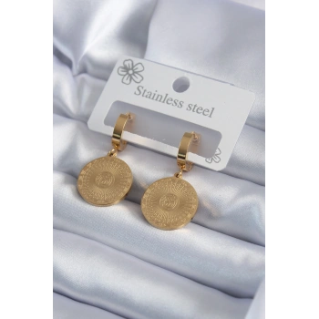 316L Çelik Gold Renk İşleme Detay Kadın Küpe 5886