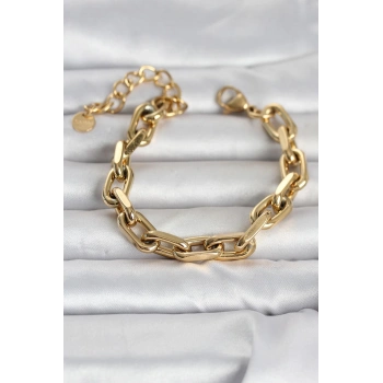 316L Çelik Gold Renk Kalın Zincirli Kadın Bileklik 5886