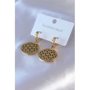 316L Çelik Gold Renk Lotus Model Kadın Küpe 5886