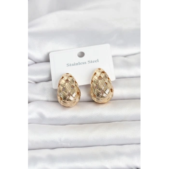 316L Çelik Gold Renk Motifli Damla Kadın Küpe 5886