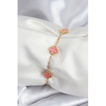 316L Çelik Gold Renk Pembe Baby Boy Yonca Kadın Bileklik 5886