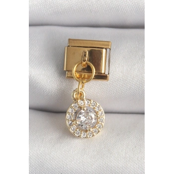 316L Çelik Gold Renk Sallantı Daire Zirkon Taşlı Nomination Charm 5886