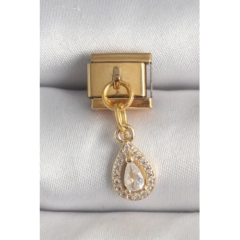 316L Çelik Gold Renk Sallantı Damla Zirkon Taşlı Nomination Charm 5886