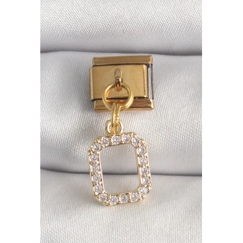 316L Çelik Gold Renk Sallantı Kare Zirkon Taşlı Nomination Charm 5886