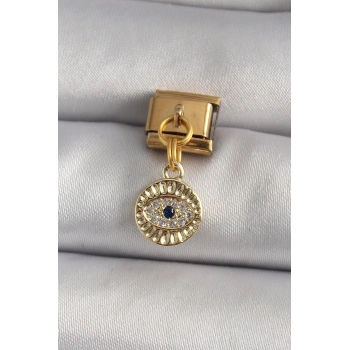 316L Çelik Gold Renk Sallantı Zirkon Taşlı Göz Model Nomination Charm 5886