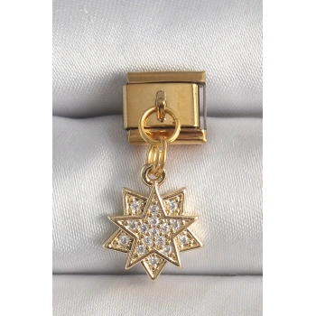 316L Çelik Gold Renk Sallantı Zirkon Taşlı Yıldız Model Nomination Charm 5886