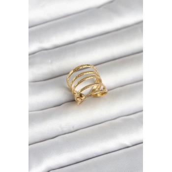 316L Çelik Gold Renk Sıralı Model Kadın Yüzük 5886