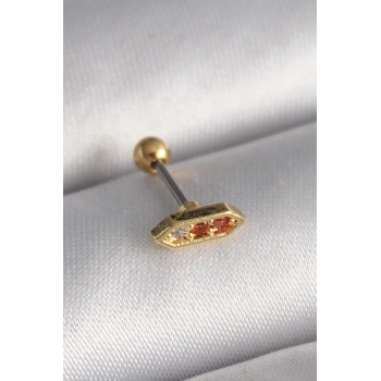 316L Çelik Gold Renk Turuncu Zirkon Taşlı Tragus Piercing 5886
