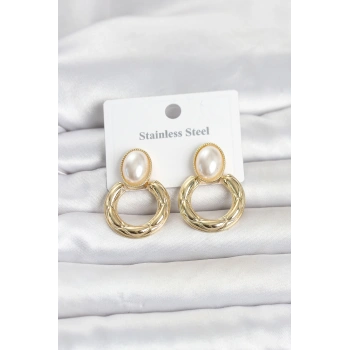 316L Çelik Gold Renk Vintage Model Kadın Küpe 5886