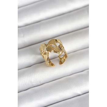 316L Çelik Gold Renk Yelpaze Model Kadın Yüzük 5886