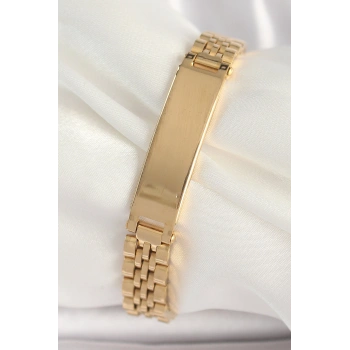 316L Çelik Gold Renk Zincir Künye Model Erkek Bileklik 5886