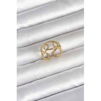 316L Çelik Gold Renk Zincir Model Kadın Yüzük 5886