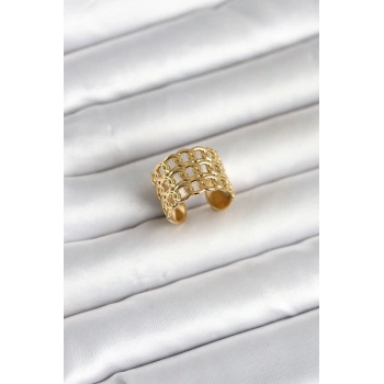 316L Çelik Gold Renk Zincir Model Kadın Yüzük 5886