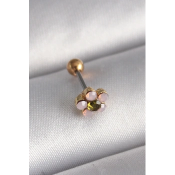 316L Çelik Gold Renk Zirkon Taşlı Çiçek Tragus Piercing 5886