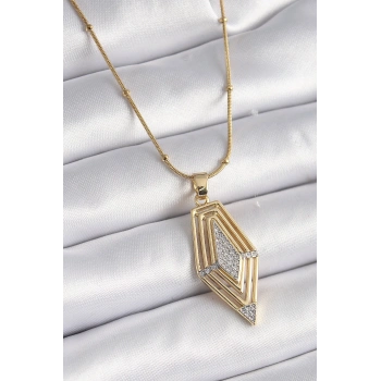 316L Çelik Gold Renk Zirkon Taşlı Vintage Model Kadın Kolye 5886