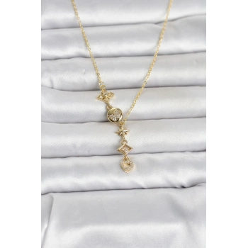 316L Çelik Gold Renk Zirkon Taşlı Y Kadın Kolye 5886