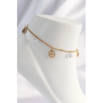 316L Çelik Gold Renk Zirkon Taşlı Yıldızlı Halhal 5886