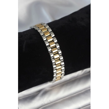 316L Çelik Gold ve Gümüş Renk 12 mm Kalınlık Erkek Bileklik 5886