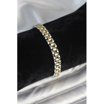 316L Çelik Gold ve Gümüş Renk 7 mm Kalınlık Erkek Bileklik 5886