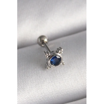 316L Çelik Gümüş Renk Mavi Zirkon Taşlı Tragus Piercing 5886