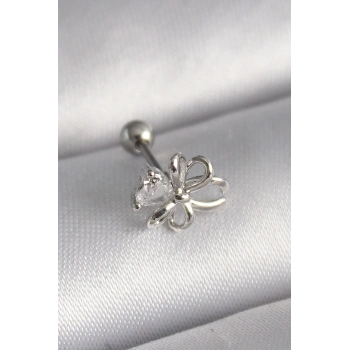 316L Çelik Gümüş Renk Zirkon Taş Detay Kurdele Model Tragus Piercing 5886