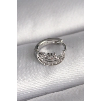 316L Çelik Gümüş Renk Zirkon Taşlı Ay Yıldız Model Tragus Piercing 5886
