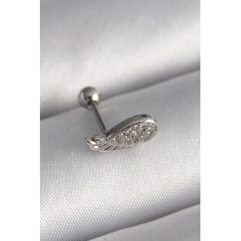 316L Çelik Gümüş Renk Zirkon Taşlı Kanat Tragus Piercing 5886