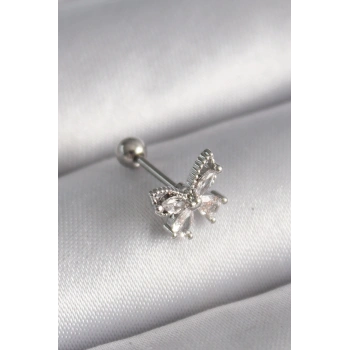 316L Çelik Gümüş Renk Zirkon Taşlı Kelebek Tragus Piercing 5886