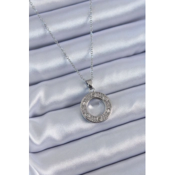316L Çelik Gümüş Renk Zirkon Taşlı Model Kadın Kolye 5886