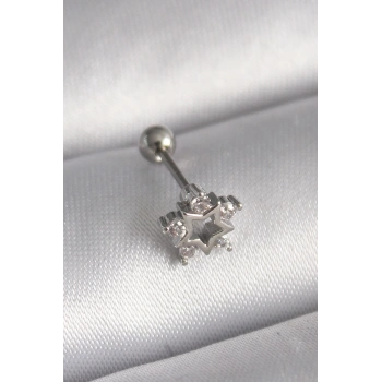 316L Çelik Gümüş Renk Zirkon Taşlı Yıldız Model Tragus Piercing 5886